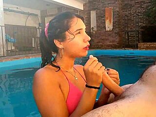 Argentina amateur gives me a blowjob in the pool