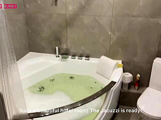 A guy fucks a beautiful brunette in lingerie in a hotel room