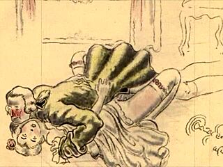 old-school erotic cartoon drawing from vintage hentai