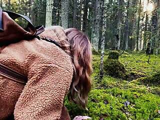 Teen couple explores deepthroat blowjob in outdoor wonderland