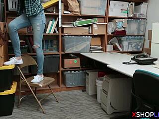 Shoplifting Tiny Teen Caught In Back Office Blowjob