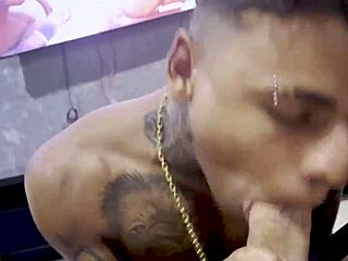 In this gay encounter, he sucks his well-endowed friend passionately