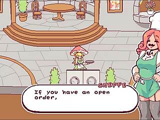 in futanari di funghi ep 1, the cute shemale serves cum as special sauce in the restaurant.