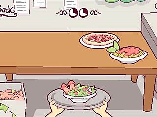 in futanari di funghi ep 1, the cute shemale serves cum as special sauce in the restaurant.