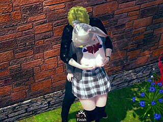 I plays with the blonde big tits JK in this erotic 3D games.