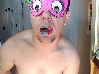 unicorn-themed gay pride event with twink moaning and jerking off instructions