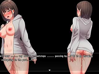 teen girl hides in men's bathroom for secret play. part 2 of sneaky night stroll unfolds.