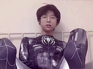 sexy gay teen jerks off spider-man style