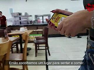 Brazilian wife Cristina gets creampied in parking lot while cuckold films