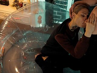 My heart races watching two sweet guys share that inflatable chair