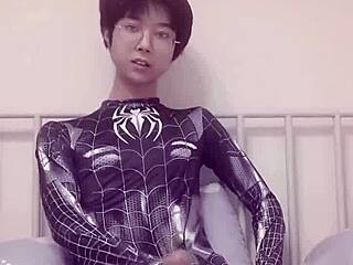 sexy gay teen jerks off spider-man style