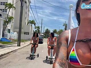 Big Ass Latinas Ride Electric Trikes, Showing Off Booty At Public Beach.