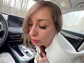 street pickup milf gives hot car blowjob with cum