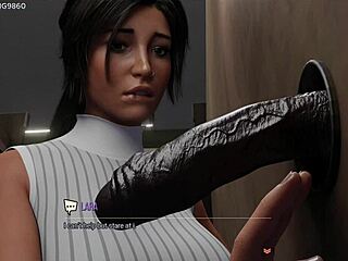 Busty slut Lara Croft deepthroats huge BBC at glory hole in wild 3D hentai adventure.