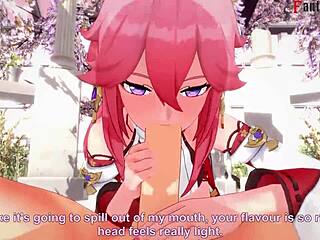 Yae miko from genshin impact sucking in this full 3d fantasy hentai scene by fantasyking3