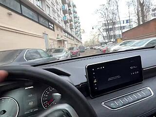 street pickup milf gives hot car blowjob with cum