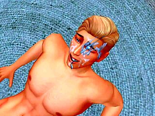 futanari mistress dominates husband with deep throat and anal in hentai game.