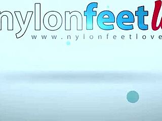 Brunette removes heels to reveal foot soles in pantyhose