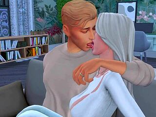 futanari mistress dominates husband with deep throat and anal in hentai game.