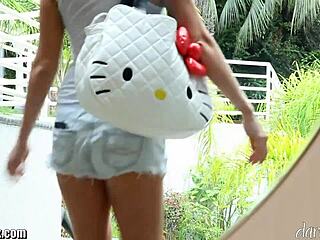 Blonde babe dares to masturbate hairy pussy outdoors in mountains