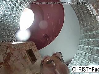 christy dahlia and ivan have fun in hot shower