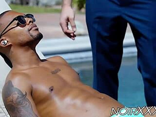 Handsome real estate agent gives anal blowjob to his black gay customer outdoors