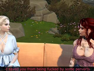 This animated lesbian scene features scissoring and strapon play in a rough hentai setting