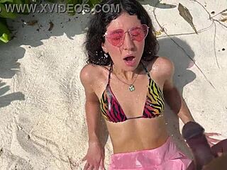 Skinny Beauty Pees on Maldives Beach, Gets Golden Shower on Glasses