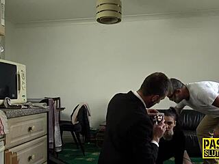 Skinny bound submissive deep throats in intense hardcore session