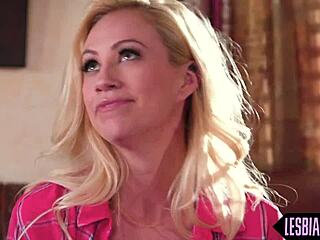 cute blonde girlfriend dives into her friend's hairy pussy with oral pleasure