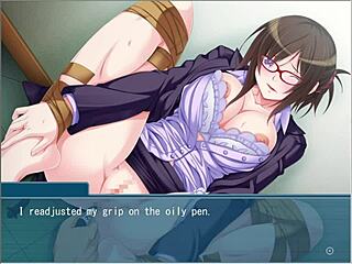 i make the beautiful teacher in glasses obey me, bound and masturbating in this hentai game