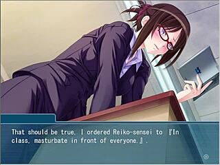 i make the beautiful teacher in glasses obey me, bound and masturbating in this hentai game