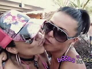 Tanned girls shake ass at beach party on vacation