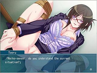 i make the beautiful teacher in glasses obey me, bound and masturbating in this hentai game