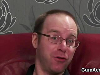 Slutty centerfold gets cum shot on face swallowing everything