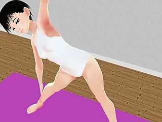 Anime girl tries stretch yoga exercise?