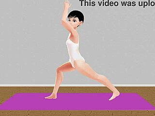 Anime girl tries stretch yoga exercise?