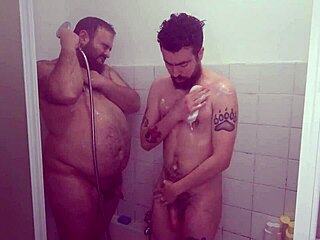 Intense bareback fucking in shower with monster cock