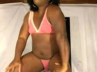 Sexy ebony shemale twerks ass intensely on stage