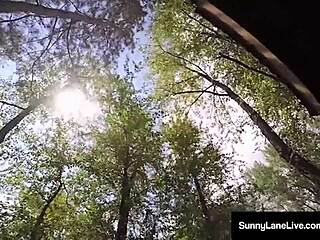 Dirty blonde Sunny Lane fingers herself hard outdoors, wanna watch?