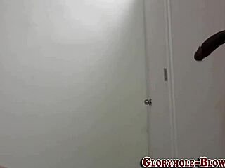 Teen Tugs Monster Black Cock at Gloryhole for Cum in Mouth.