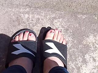 my feet soaking up the sun before the pedicure