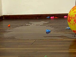 Heart Racing as Fat Girl in Pantyhose Sits on Balloons and Pisses