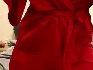 Watch This Brunette Tease Her Big Tits In Red Lingerie!