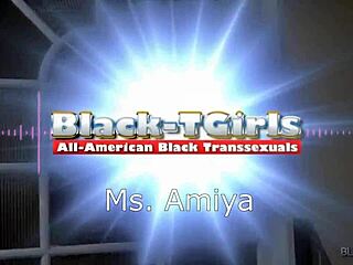 Black tgirl Ms Amiyas strips and masturbates to please