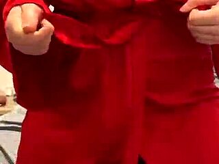 Watch This Brunette Tease Her Big Tits In Red Lingerie!