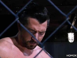 strong gay couple fucking on red car roof