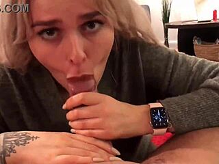 Amazing pov sloppy blowjob by cute blonde cocksucker with gagging