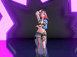 Anime idol performs strip tease with clothes ripped to music.