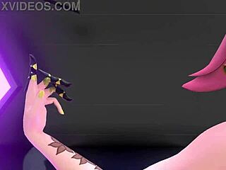 Anime idol performs strip tease with clothes ripped to music.